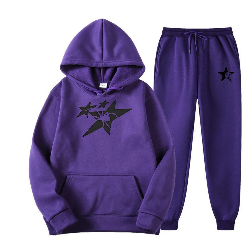 Direct supply Printed hooded sweater sweatpants set Loose casual men's sweater set Manufacturers have a large number of spot
