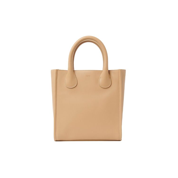 Chloe Joyce Minimalist Logo Smooth Calfskin Tote Bag Shopping Bag Shoulder Crossbody Handbag Small Women tote bags Light-Brown CHC21-WS458F46-275