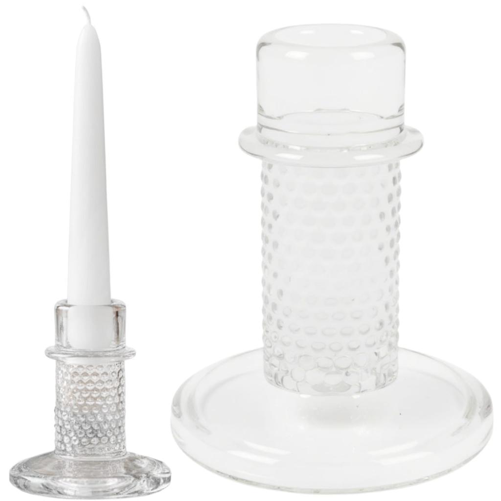 Transparent glass candelabra, height 11 cm, for 1 long candle