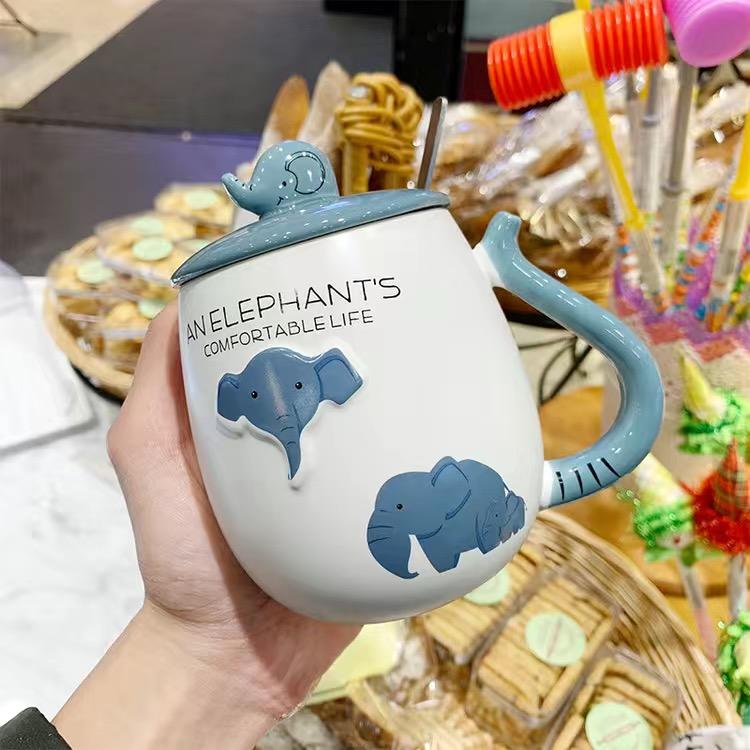 Кружка с мультяшным слоном, милая индивидуальная керамическая чашка, кофейная чашка, чашка для молока, чашка для воды, набор для питья