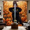 2pcs HD Halloween Cat with Hat Pumpkin Decorative Curtain Yellow Tie Digital Printed Curtain Home Decor Style Decoration Livi