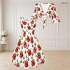 Women Plus Size White Christmas Penguin Print V Neck Sleeveless Half Sleeve Two Piece Dress Set