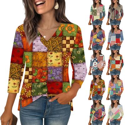 Рубашки с рукавом 3/4 для женщин, футболки с принтом, блузки, повседневные базовые топы больших размеров, пуловеры