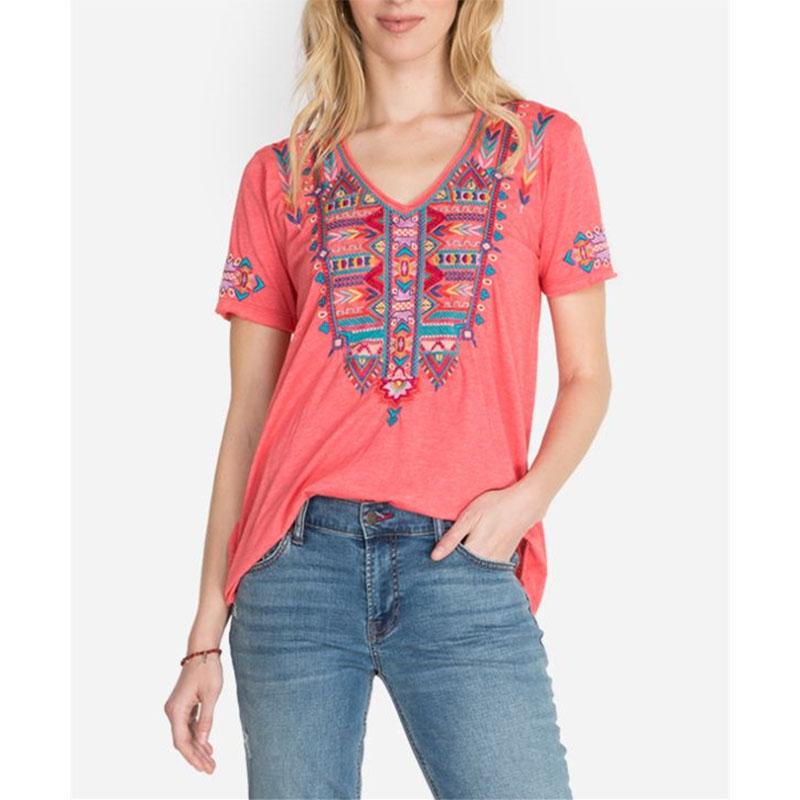 Летняя футболка с цветочным этническим 3D-принтом и V-образным вырезом, женские ретро-топы, уличная одежда в стиле бохо, футболки свободного покроя в стиле Харадзюку, женская одежда