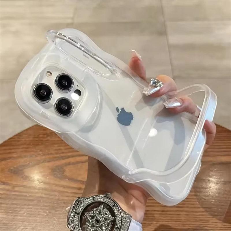 2IN1 складной волнистый прозрачный чехол для iPhone 16 15 11 12 13 14 Pro Max X XR модный 3D фигурный противоударный защитный чехол