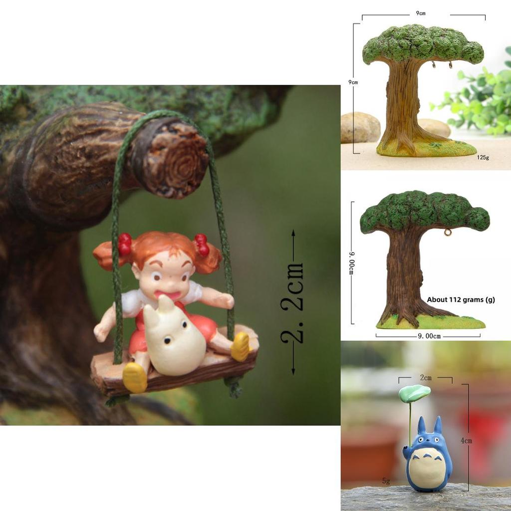 Totoro Resin Micro Landscape With Cartoon Cat Swing And Autumn Leaves For Gift And Collection