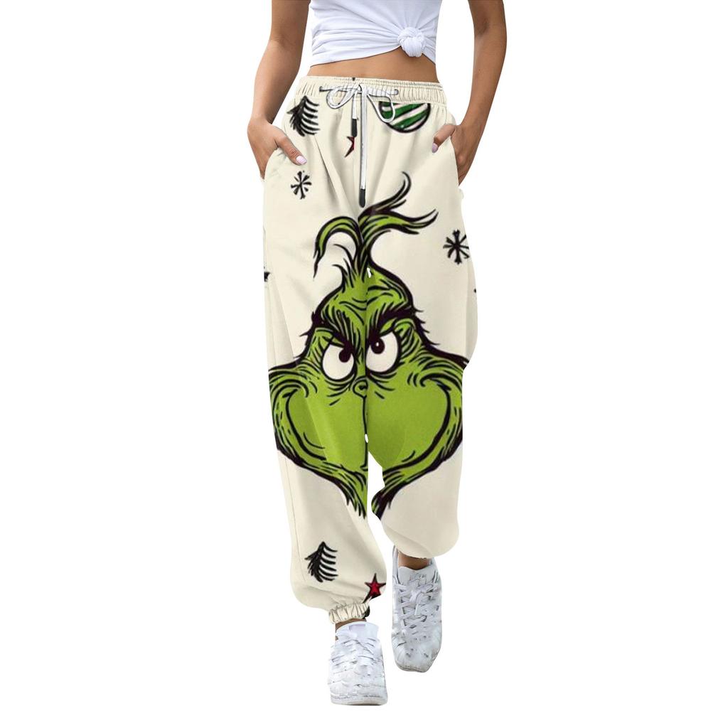 Женские повседневные модные рождественские принтованные повседневные спортивные брюки с эластичной талией и завязками на шнурке