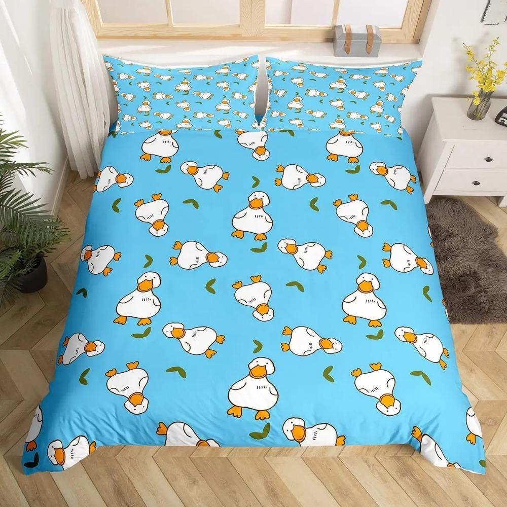 Cute Duck 2/3 Piecebedroom setChildren'sGift Teenagers adulteMicrofibre Double Bed Single Bed Duvet Cover with Zip Room Decor
