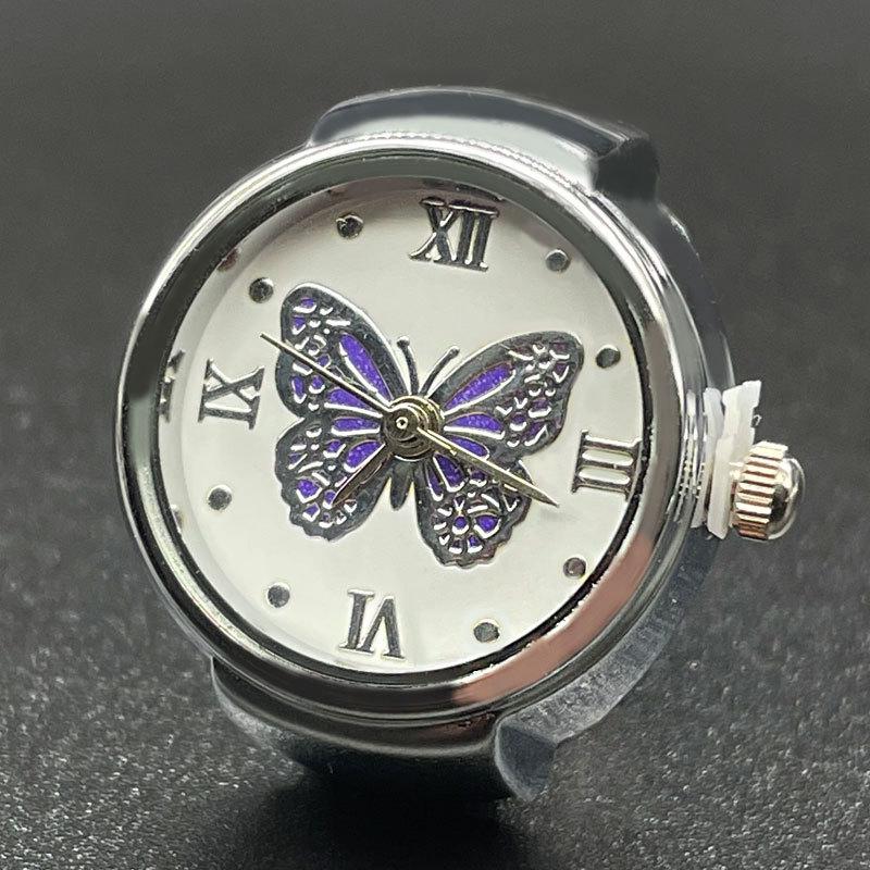 Women Dial Quartz Analog Finger Ring Watch for Butterfly Elastic Gift for Creati