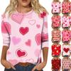 Women's Fashionable Casual Three-quarter Sleeve Valentine's Day Printed Round Neck Top
