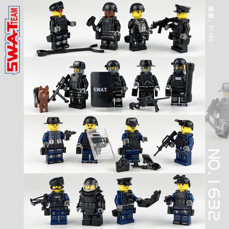 16 шт., городская полиция, спецназ, строительные блоки, куклы с аксессуарами, фигурки, коричневая собака, детские герои мультфильмов, полиция, совместимая с мелкими частицами