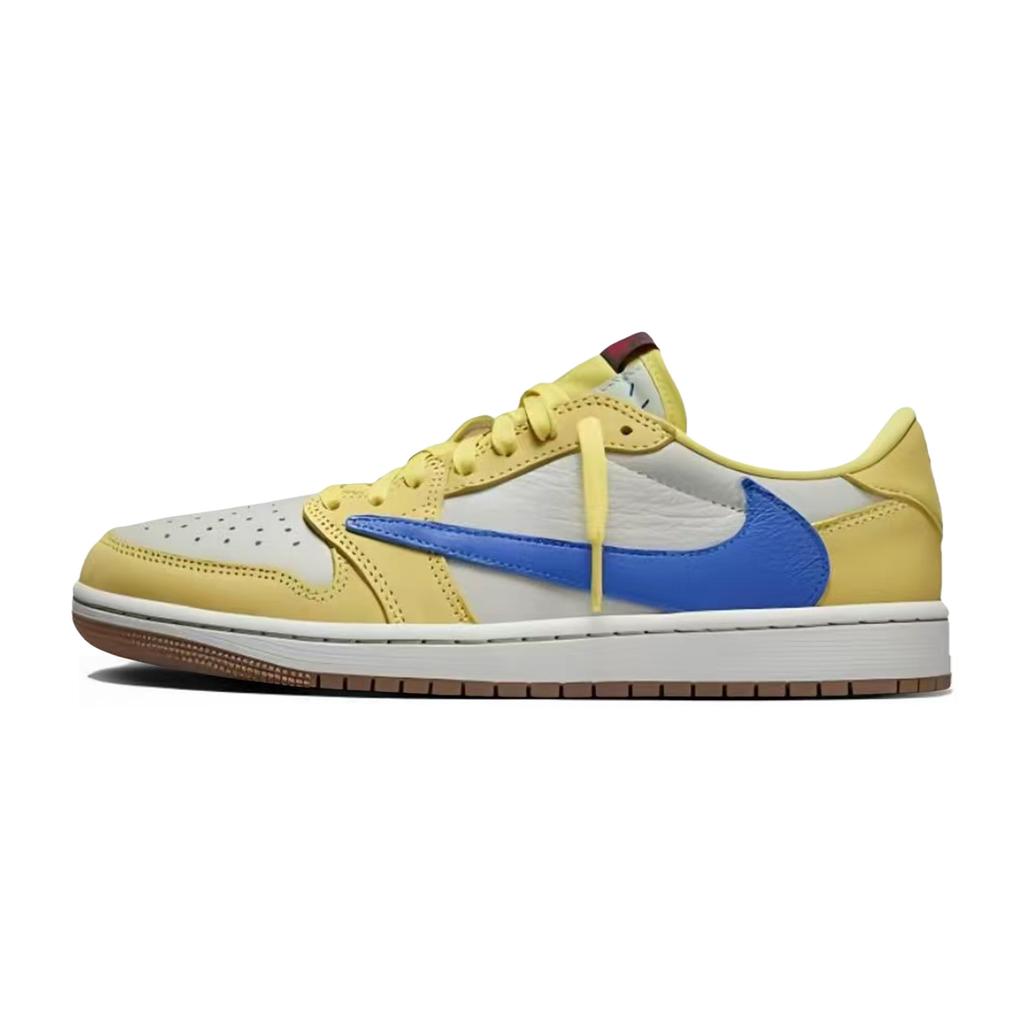 Jordan x Travis Scott Air Jordan 1 Blue Dragon Chasing Waves Slip Resistant Low top Vintage Basketball Shoes Women's DZ4137-700(Team2042-)