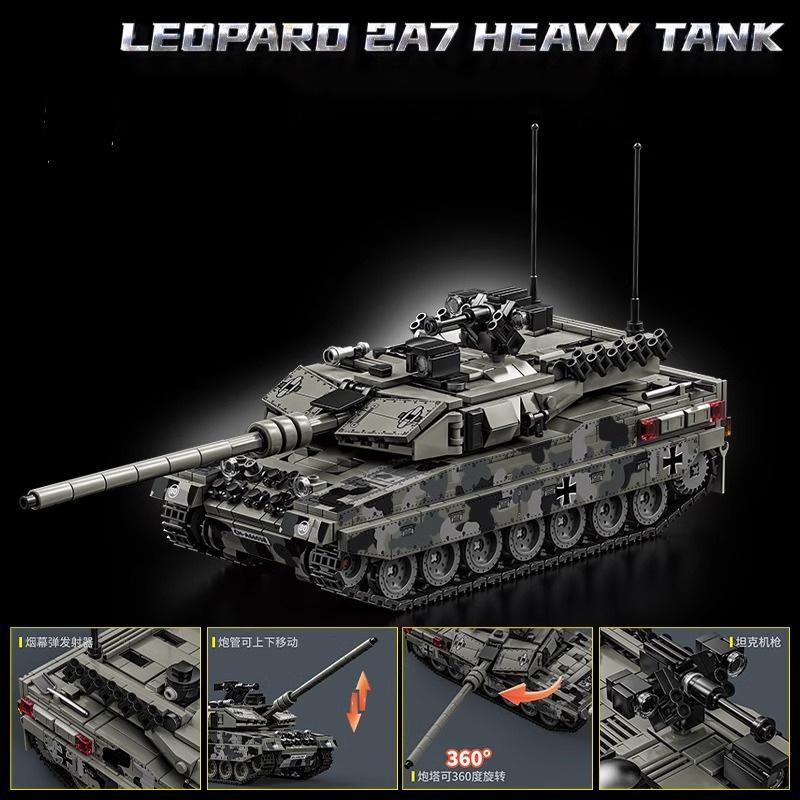 Military WW2 Leopard 2A7 Heavy Tank Building Blocks Technical Merkava Main Battle Tank Army Weapons Bricks Toy For Children Gift