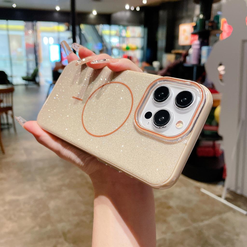 Роскошный блестящий чехол для телефона Magsafe для Apple iPhone 11 12 13 14 15 16 Pro Max Беспроводная зарядка Магнитный Противоударный IMD чехол