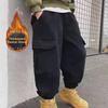 Зимний флисовый комбинезон для мальчиков 2024: Новые стильные цельные повседневные брюки - модные детские брюки