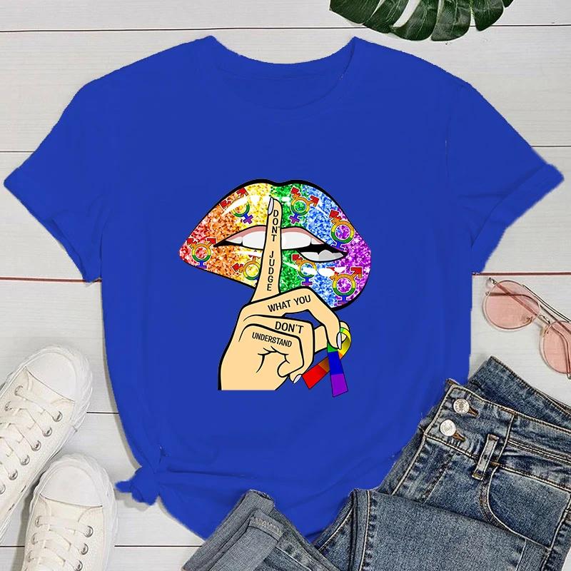 (Premium T-shirt)Cool Lgbt Lips Print T-Shirts For Women Summer Fashion Casual Short Sleeve Round Neck Tops Ladies T-Shirt