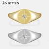 925 Sterling Silver Gold Star Zircon Shiny Round Thick RIng Women Rock Punk Fashion Jewelry Gift