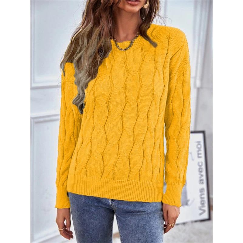 Women's Fashion Casual Fall Winter Solid Color Print Long Sleeve O-Neck Sweaters