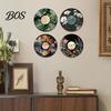 Daisy Vinyl Record Decor 4 Pcs Wooden Wall Art, Vintage Floral Slice Replica Clear Print Art for Living Room, Bedroom, Office, Gift Friends,
