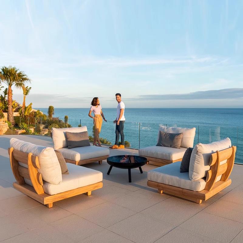 Solid Teak Outdoor Sofa & Coffee Table Set - Nordic Style for Courtyard or Villa