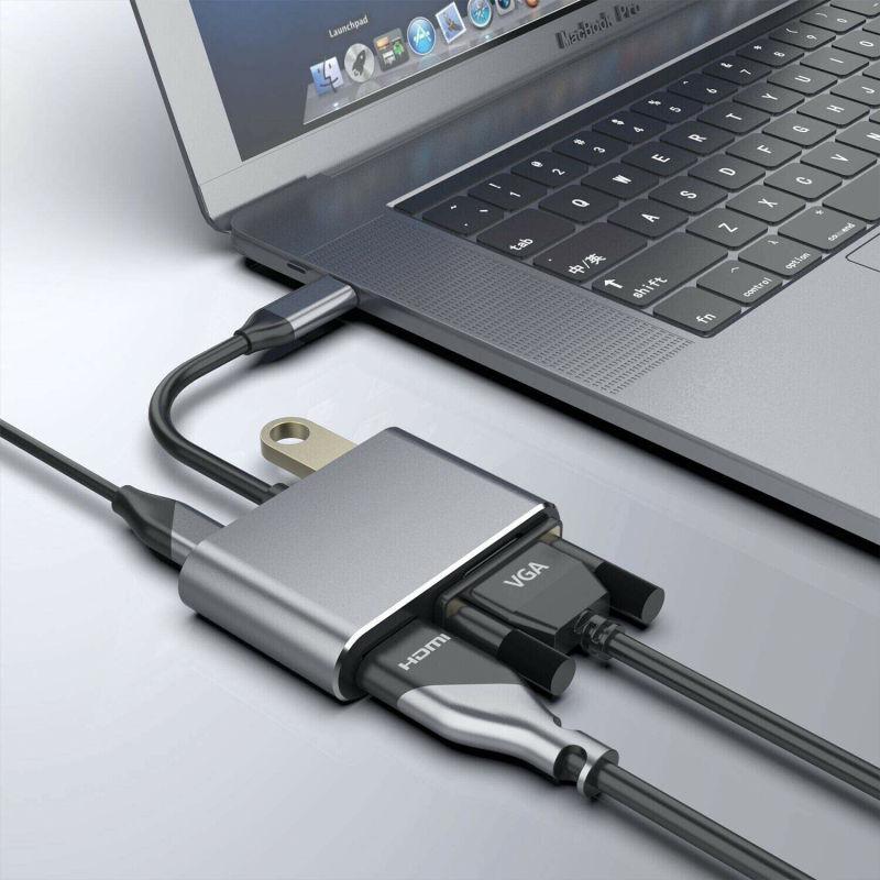 4 в 1 удлинитель USB-адаптер C Type-c к HDMI-совместимому адаптеру Vga Usb3.0 для аудио и видео, быстрое зарядное устройство