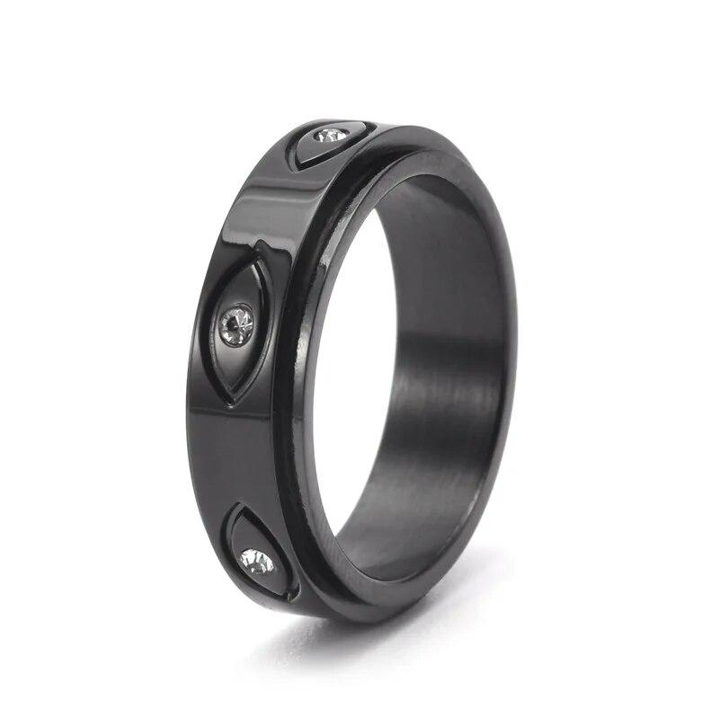 Rotatable Stainless Steel Spinner Fidget Anxiety Ring For Women Men Retro Star Evil Eye Rings for Stress Relieving
