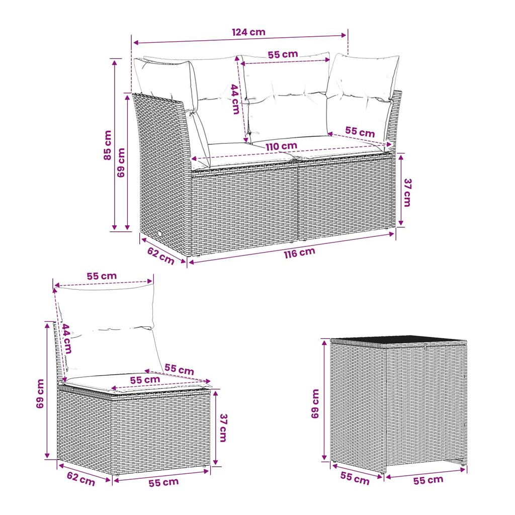 Sofa Set 5 pcs Grey and Navy Blue Poly Rattan and Steel