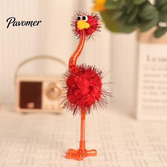 Fun Prizes for Classroom Cartoon Ostrich Plastic Ballpoint Pens, Funny Freestanding Pen, 0.5mm Pen Tip, Creative Office Desk Toys Furry Writing