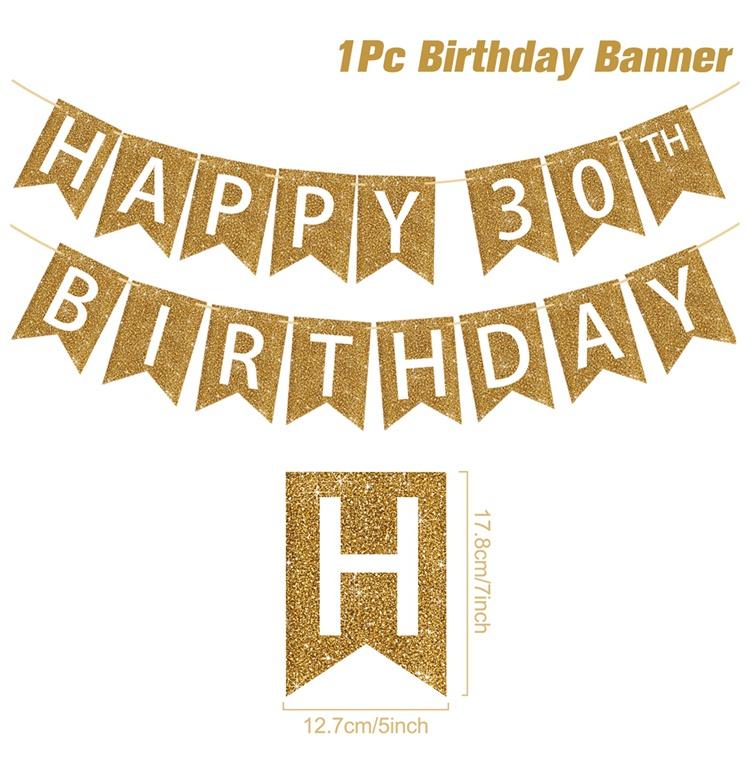 С днем рождения, подвесной флаг, баннер, блестящий, золотой, 30, 40, 50-й, флаг, гирлянда, баннер, товары для вечеринок для взрослых, день рождения