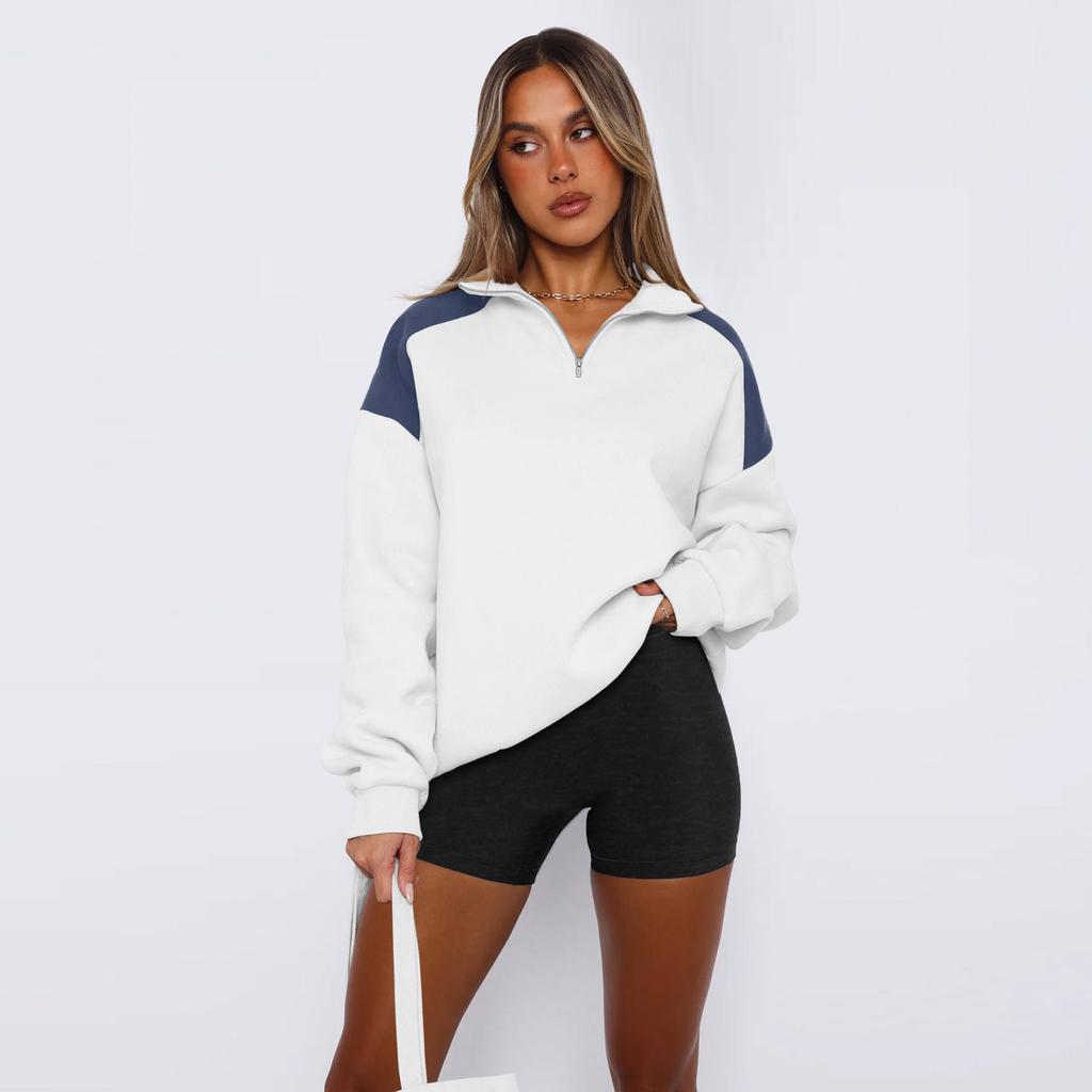 Женская свободная толстовка с воротником-поло на молнии для осени и зимы в ярких цветах