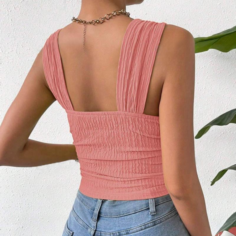 Летняя мода базовый безрукавный укороченный топ женский открытый пупок квадратный воротник однотонный сексуальный бретели рубашки женские элегантные облегающие повседневные женские блузки 26606