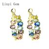 Gold Plated Rainbow Multi‑color Cubic Zirconia Hoop Earrings Oval Zircon Inlaid C‑Shaped Earrings Party Women Fashion Jewelry