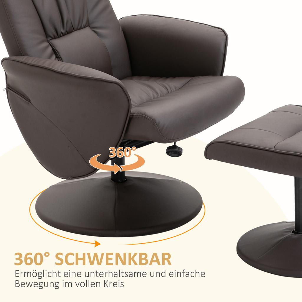 2-Piece Armchair Set, Armchair with Footstool, Recliner with Footstool, Height-Adjustable, Reclining Backrest, Brown
