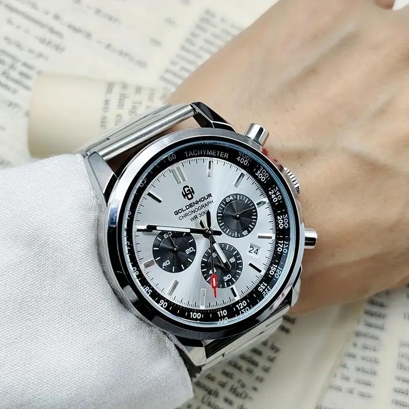 Luxury Mens Watch Fashion Leather Luminous Calendar Business Man Watch Waterproof Chronograph Gold Quartz Watches for Men
