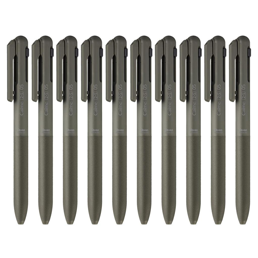 PENTEL Шариковая ручка Calme, Механическая ручка-многофункциональная ручка BXAW355D, 0,5 мм и 0,5 мм карандаш, Хаки, Упаковка 10 шт.,