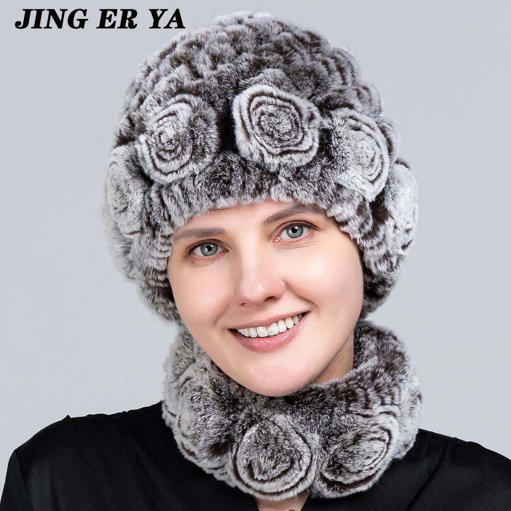 JINGERYA женская вязаная шапка из натурального меха кролика рекс, комплекты шарфов, натуральный теплый мех кролика рекс, шарфы, шапка, зимняя женская шапка из натурального меха кролика рекс, шарф