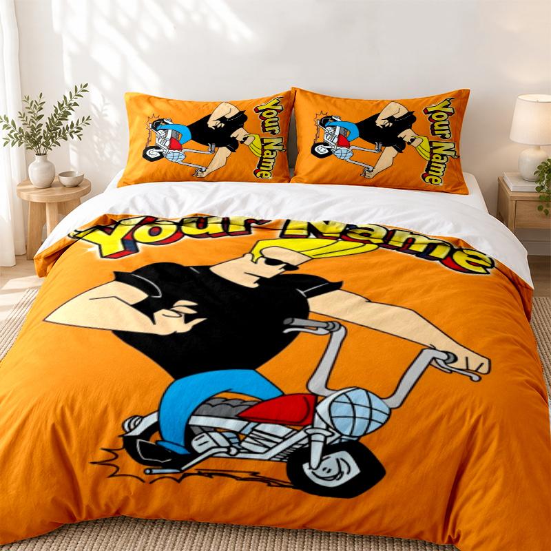 Johnny Bravo Custom Name 3pc set Perfect for bedroom use Comfortable bedding set includes a duvet cover and two pillowcases Ideal birthday or Christ
