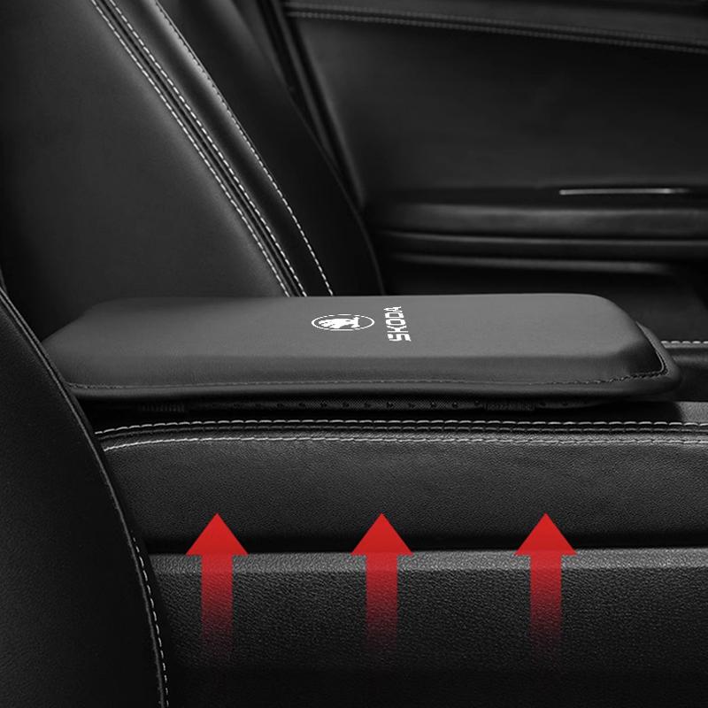 KJGK5 Car Leather Armrest Mat Arm Rest Protection Cushion Pad For Skoda Kylaq Elroq Octavia Enyaq Kamiq Scala Rapid Superb Karoq Fabia