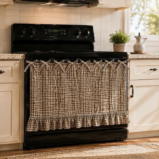 Decorative Window Hanging Buffalo Plaid Oven Curtain Skirt, Door with Ribbon Bows, Rustic Modern Kitchen Decor Half Drapes for Farmhouse Sink,