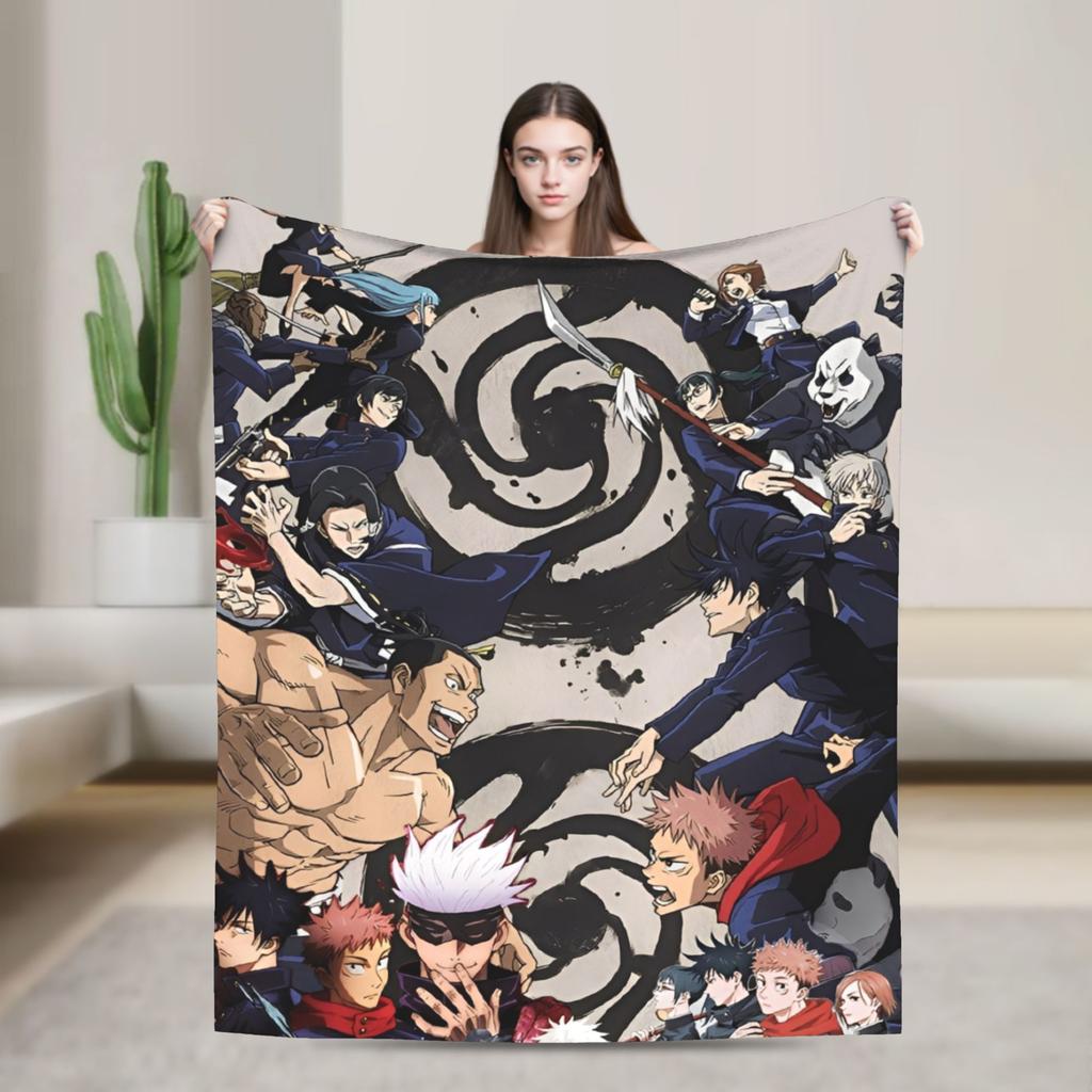 Jujutsu Kaisen Годжо Сатору Фланелевые Пледы Аниме Крутые для Покрывал Вязаный Плед Путешествия Легкий Многофункциональный