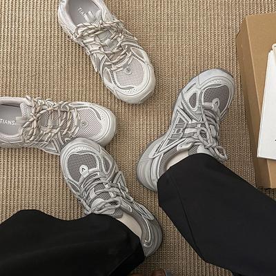 Точечная версия дышащая сетчатая поверхность 4,5 см увеличение высоты подошва с присосками папины кроссовки женские осенние спортивные и повседневные туфли удобные и легкие