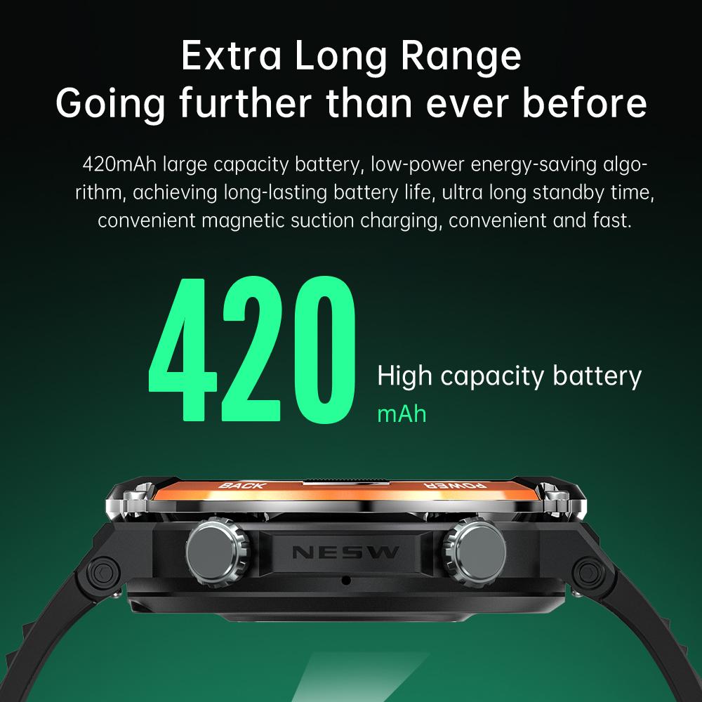 1,52-дюймовый Bluetooth-звонок Смарт-часы для мужчин Фитнес-трекер 420 мАч Аккумулятор IP68 Водонепроницаемый Спорт на открытом воздухе Смарт-часы для Android Ios