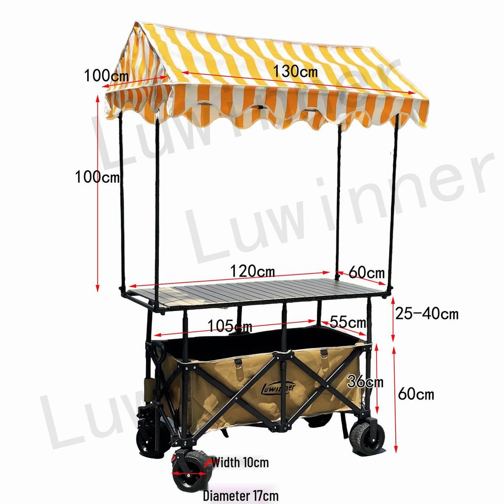 Portable Night Market Mobile Stall with Foldable Table and Four Wheels