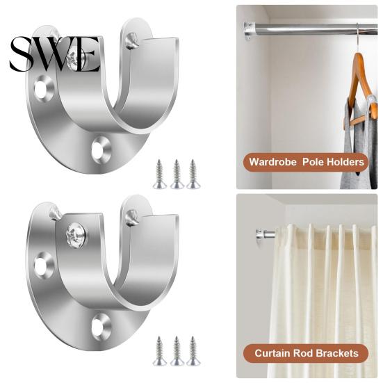 Wardrobe Hanging Rod Base 1/4/8Pcs Stainless Steel Closet Holders Strong Load-bearing Easy to Durable Pole Support Install Heavy Duty Metal