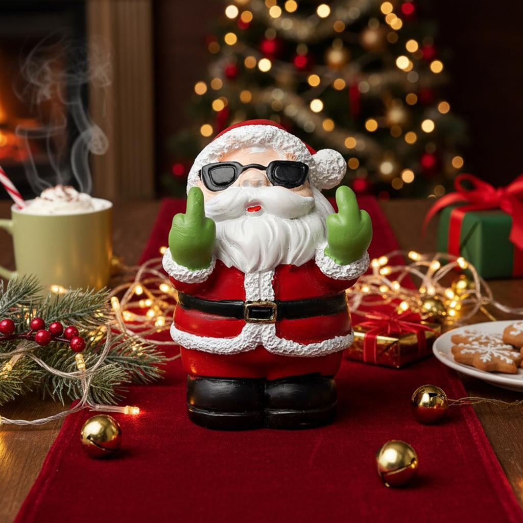Santa Claus Snowman Handicraft Ornament Middle Finger Santa Claus Sculpture Resin Desktop Snowman Figurine Christmas Decor Gifts