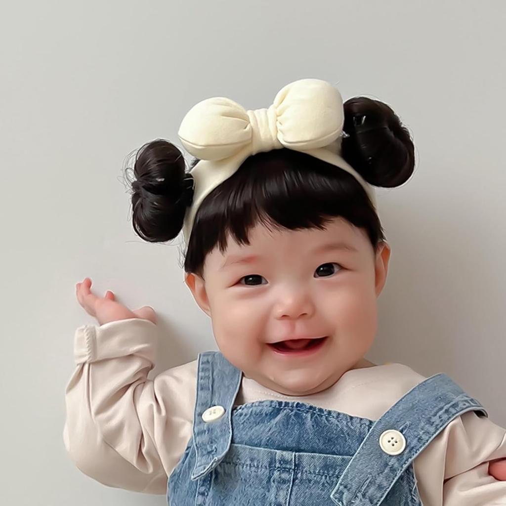 Baby Wig Bangs Headband Fashionable Bun Wig Hairpieces Solid Headwear Girls Hair Accessories for Newborns and Toddlers