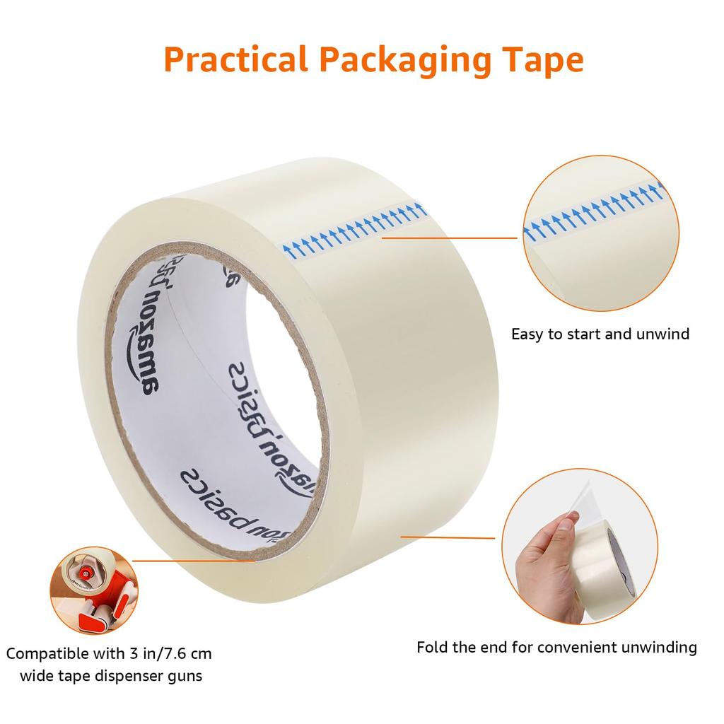 AmazonBasics Packing Tape, Perfect for Packaging, Shipping, Moving, and Storage, Clear, 51mm x 55m, 0.069mm Thick (12 Rolls)