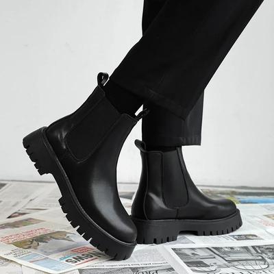 Уличные кожаные мужские туфли на платформе в британском стиле, мужские зимние плюшевые ботинки для снега, модные туфли «Челси», ботильоны