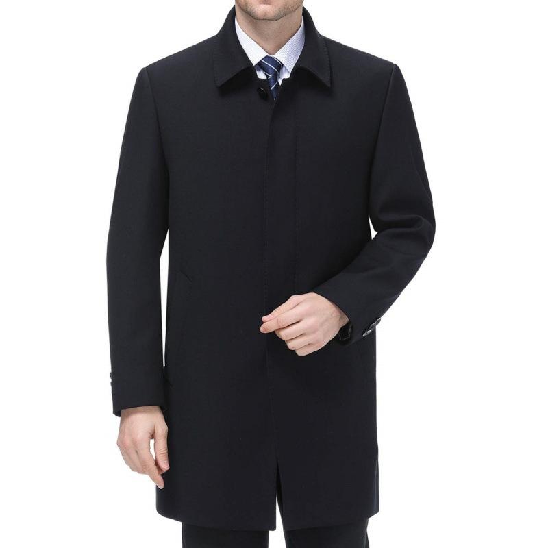 Высококачественная мужская ветровка средней длины на весну и осень для мужчин среднего и пожилого возраста, повседневное пальто с лацканами для пап, шерстяное пальто для деловых мужчин