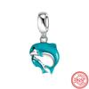 925 Silver Hermit Crab Gecko Jellyfish Dolphin Turtle Pendant Sky Blue Beads Fit Original  Charms Bracelet Europe Jewelry